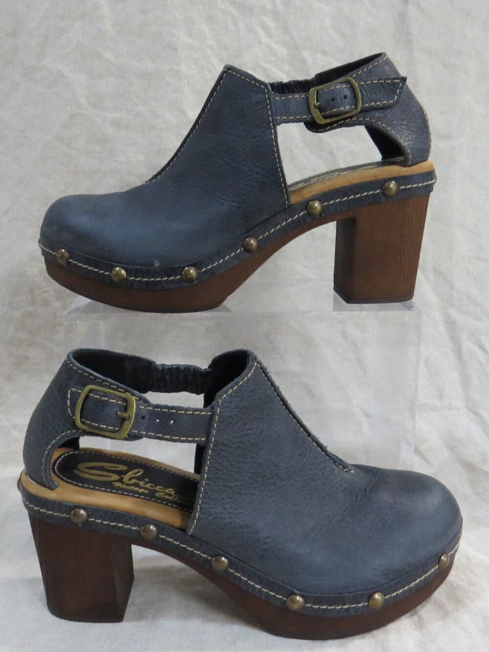 Sbicca Vintage Collection 'Ellery' Leather Clogs SIZE 8 Blue, Stud Details